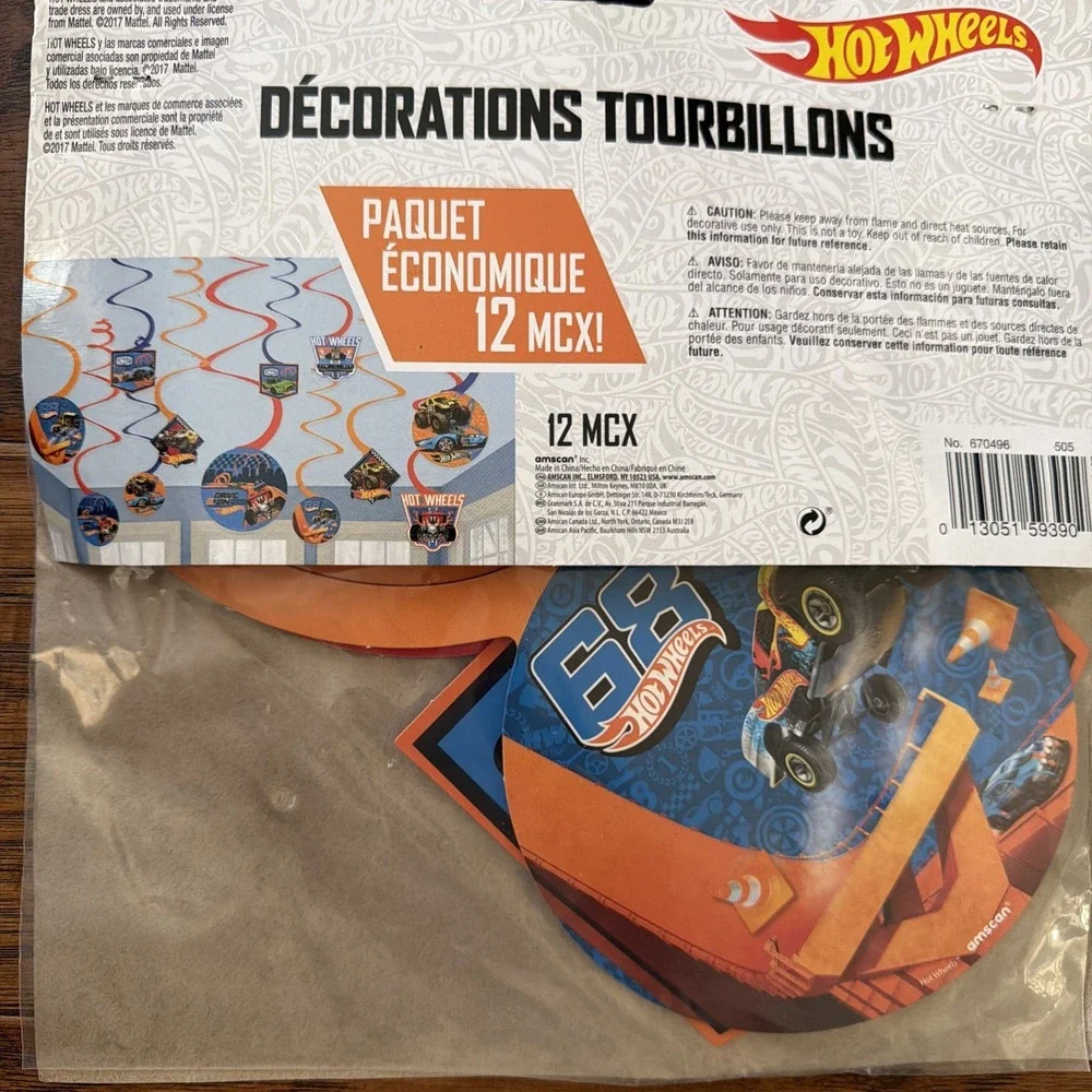 HOT WHEELS Wild Racer HANGING SWIRL DECORATIONS (12) ~‎ Birthday Party Supplies